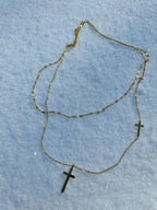 Layered Necklace with 3 Crosses • Crucifix Necklace • First Communion Gift • Double Chain with Cross Pendants