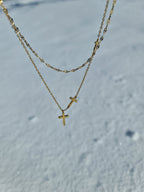 Layered Necklace with 3 Crosses • Crucifix Necklace • First Communion Gift • Double Chain with Cross Pendants