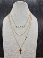 Layered Necklace with 3 Crosses • Crucifix Necklace • First Communion Gift • Double Chain with Cross Pendants