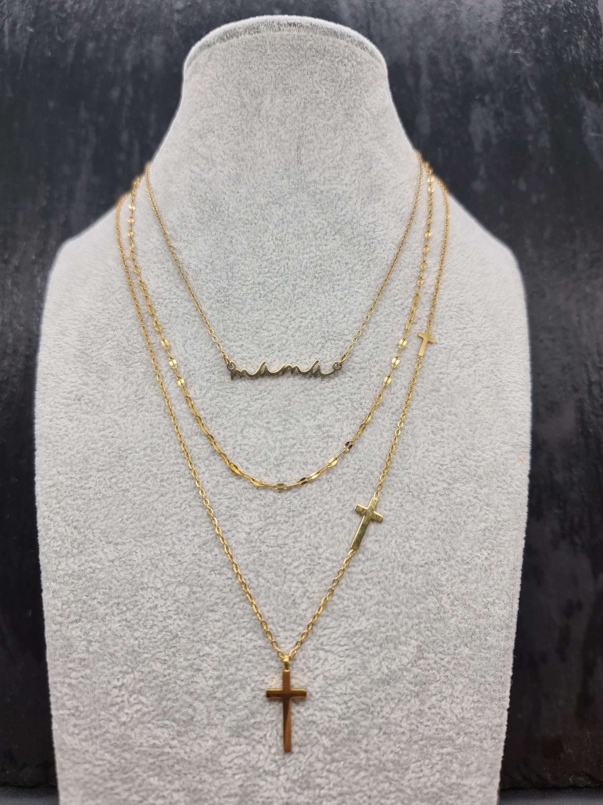 Mehrlagige Halskette mit 3 Kreuzen • Kruzifix Halskette • Geschenk zur Erstkommunion • Doppelkette mit Kreuz Anhängern