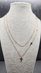 Layered Necklace with 3 Crosses • Crucifix Necklace • First Communion Gift • Double Chain with Cross Pendants