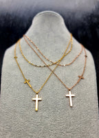 Layered Necklace with 3 Crosses • Crucifix Necklace • First Communion Gift • Double Chain with Cross Pendants