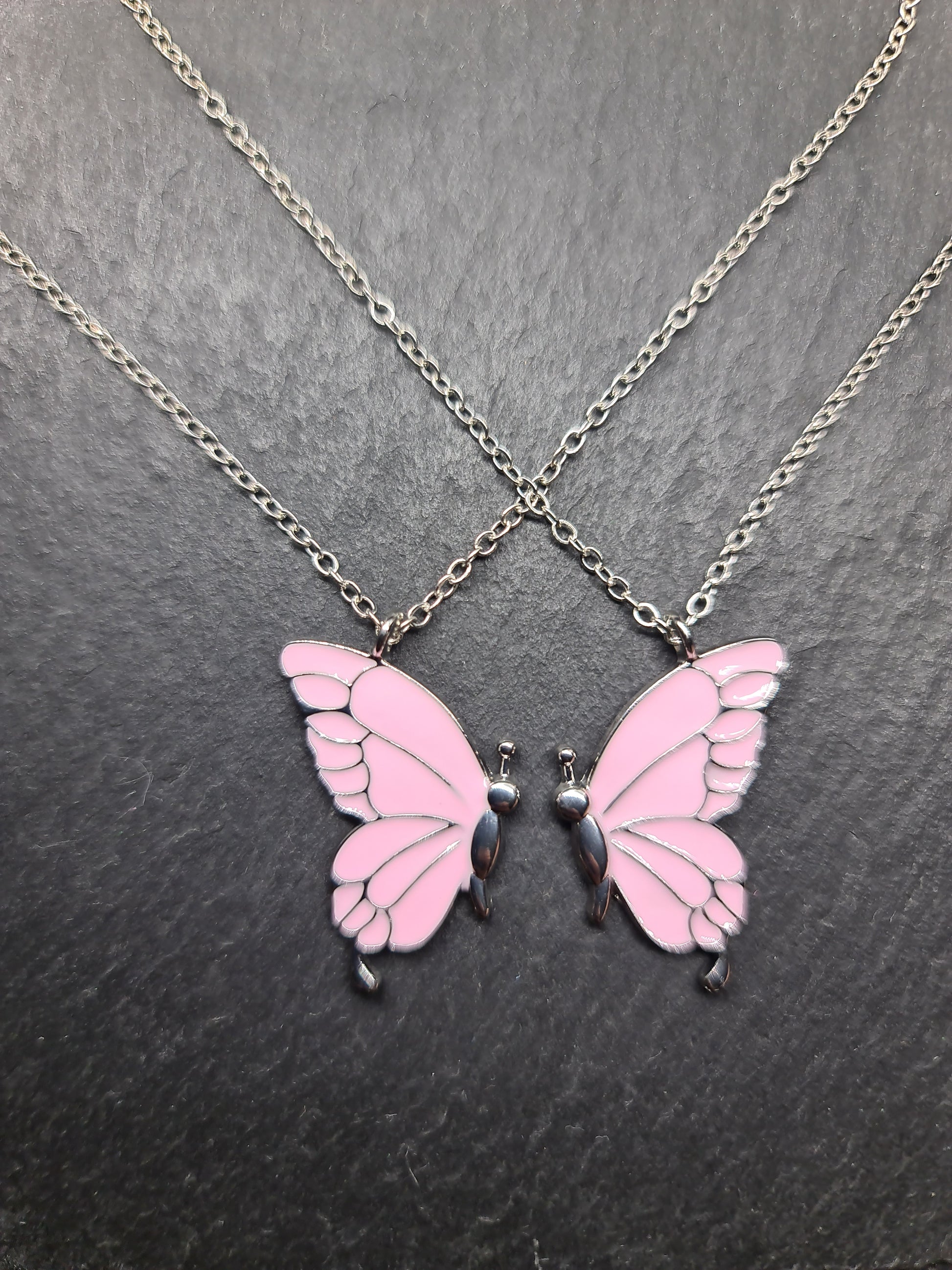 Schmetterlingskette XL, Ketten Duo, 2 Schmetterlingsflügel, Freundschaftsketten für Beste Freunde, mehrlagige Halskette, BFF Geschenk
