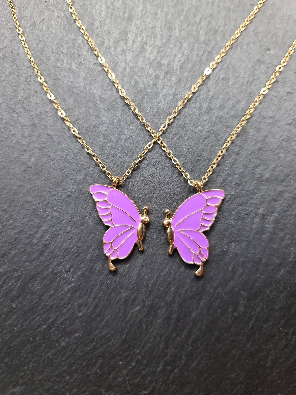 Schmetterlingskette XL, Ketten Duo, 2 Schmetterlingsflügel, Freundschaftsketten für Beste Freunde, mehrlagige Halskette, BFF Geschenk