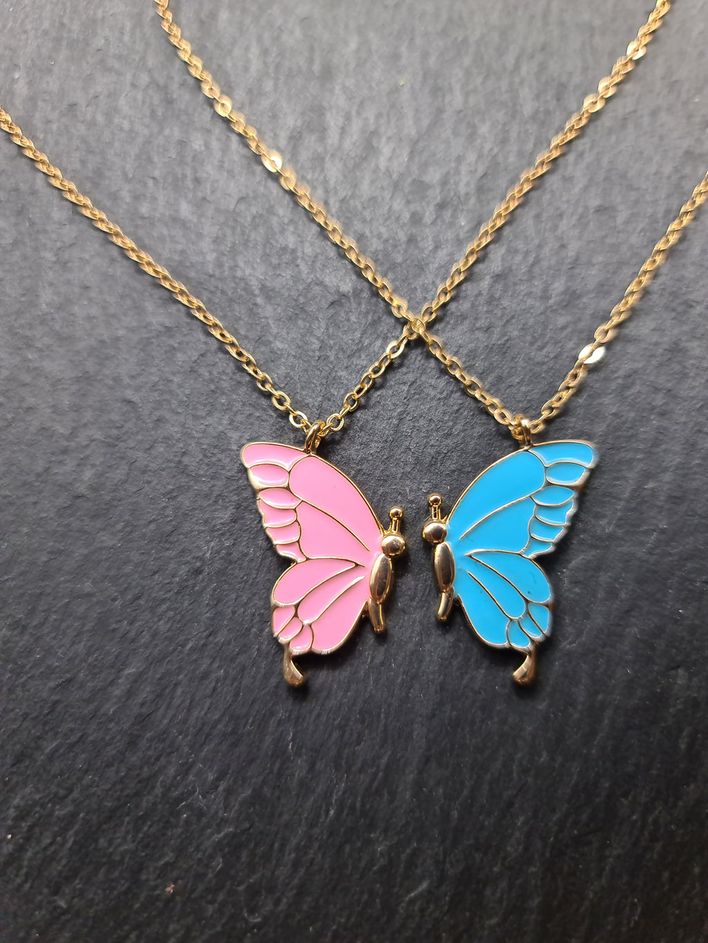 Schmetterlingskette XL, Ketten Duo, 2 Schmetterlingsflügel, Freundschaftsketten für Beste Freunde, mehrlagige Halskette, BFF Geschenk