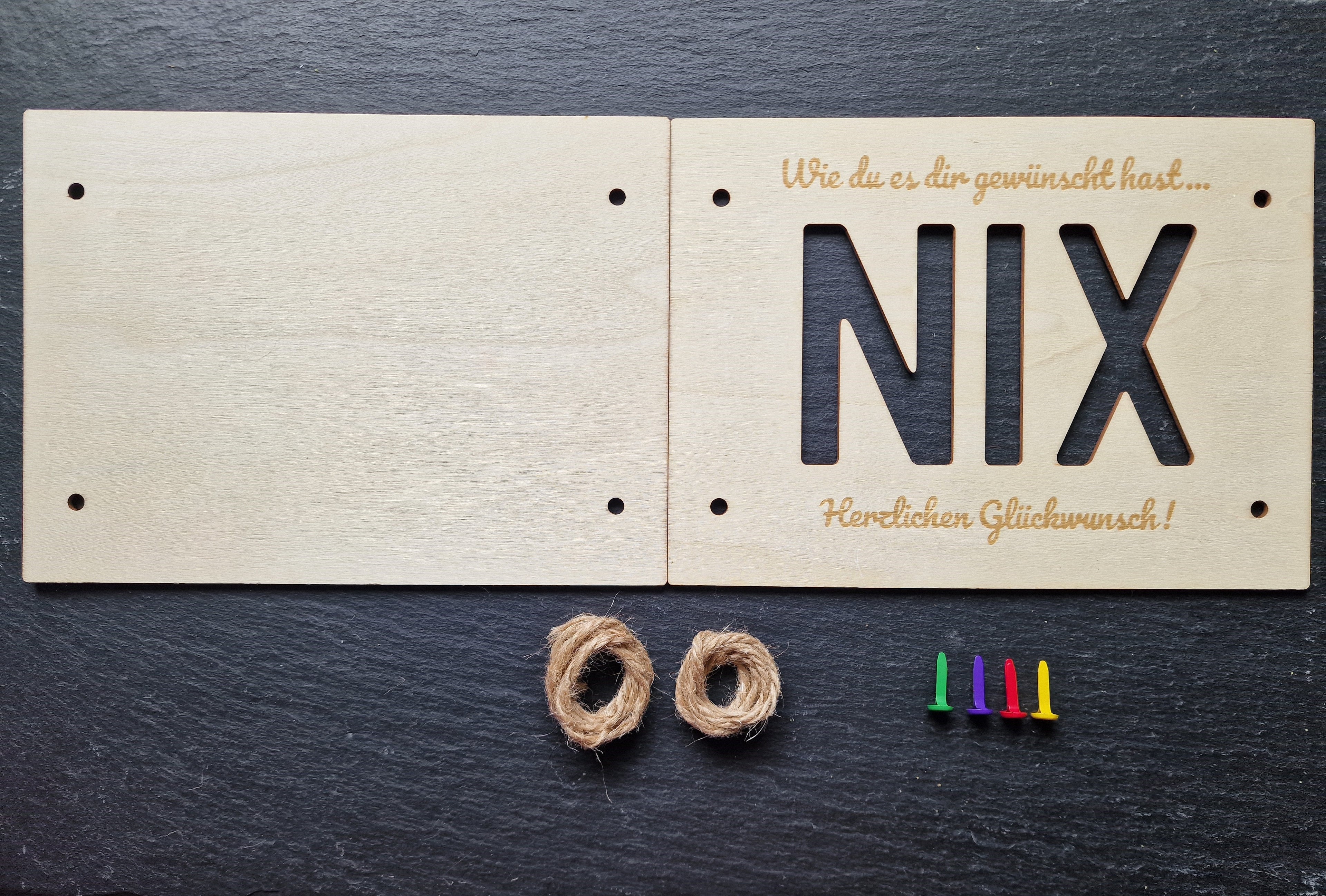 Geldgeschenk Holzschild NIX I Wunscherfüller l Geburtstag | Taufe l Hochzeit Kommunion Abitur l Nichts Geschenkkarte Holz Geschenkverpackung