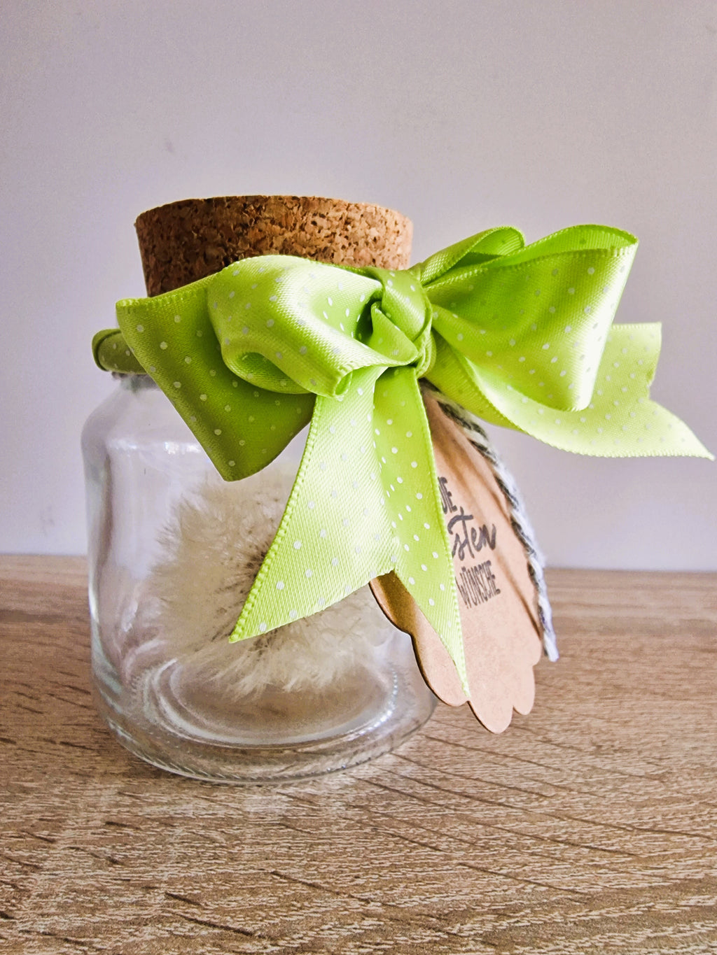 Wunsch im Glas mit echter Pusteblume | Geschenk für Freundin, Mama, Kollegin, Lehrerin | Wunscherfüller | Opt. mit Lichterkette I Abschied