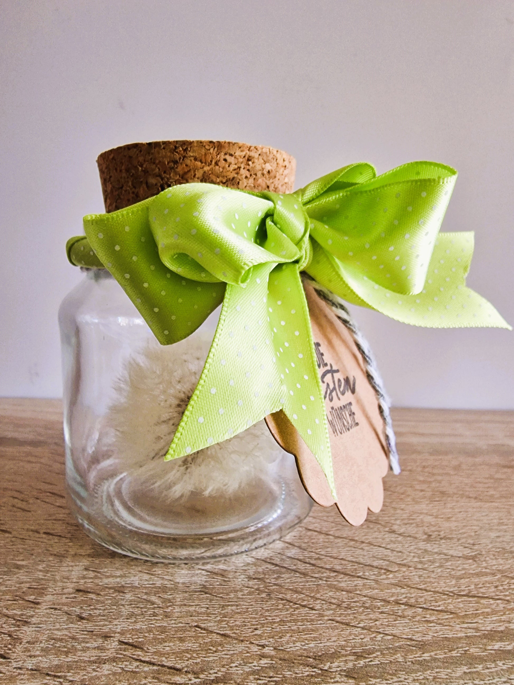 Wunsch im Glas mit echter Pusteblume | Geschenk für Freundin, Mama, Kollegin, Lehrerin | Wunscherfüller | Opt. mit Lichterkette I Abschied