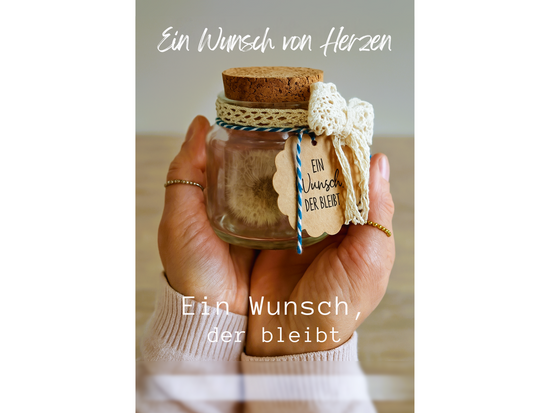 Wunsch im Glas mit echter Pusteblume | Geschenk für Freundin, Mama, Kollegin, Lehrerin | Wunscherfüller | Opt. mit Lichterkette I Abschied