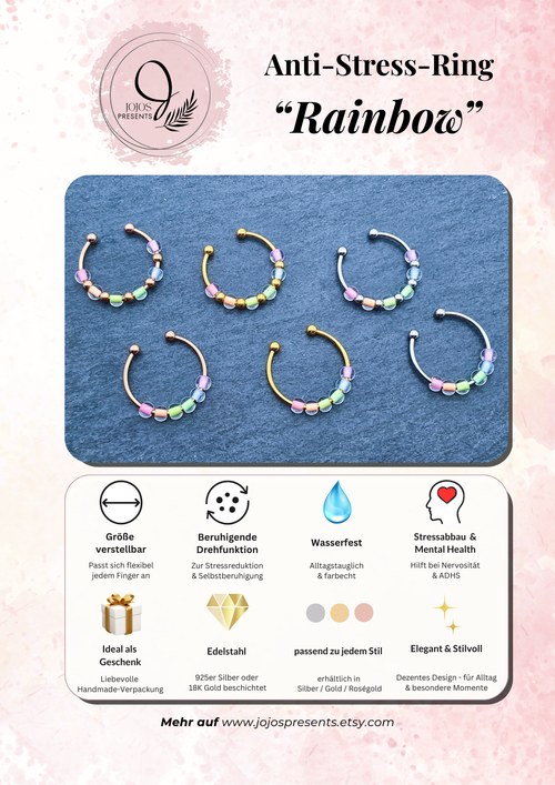 Anti-Stress-Ring "Rainbow" • LGBTQ Pride Ring • Regenbogen Ring • Verstellbarer Anxiety Ring • Farbenfroher Ring mit Glasperlen • Pride Month