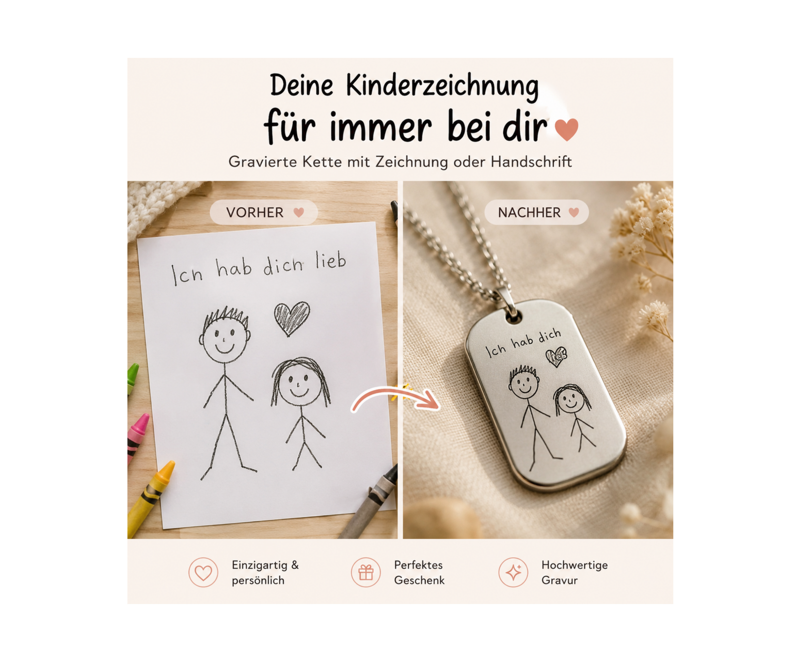 Personalisierte Dog Tag Kette mit Gravur – Fingerabdruck, Handschrift oder Wunschtext | Geschenk für Männer