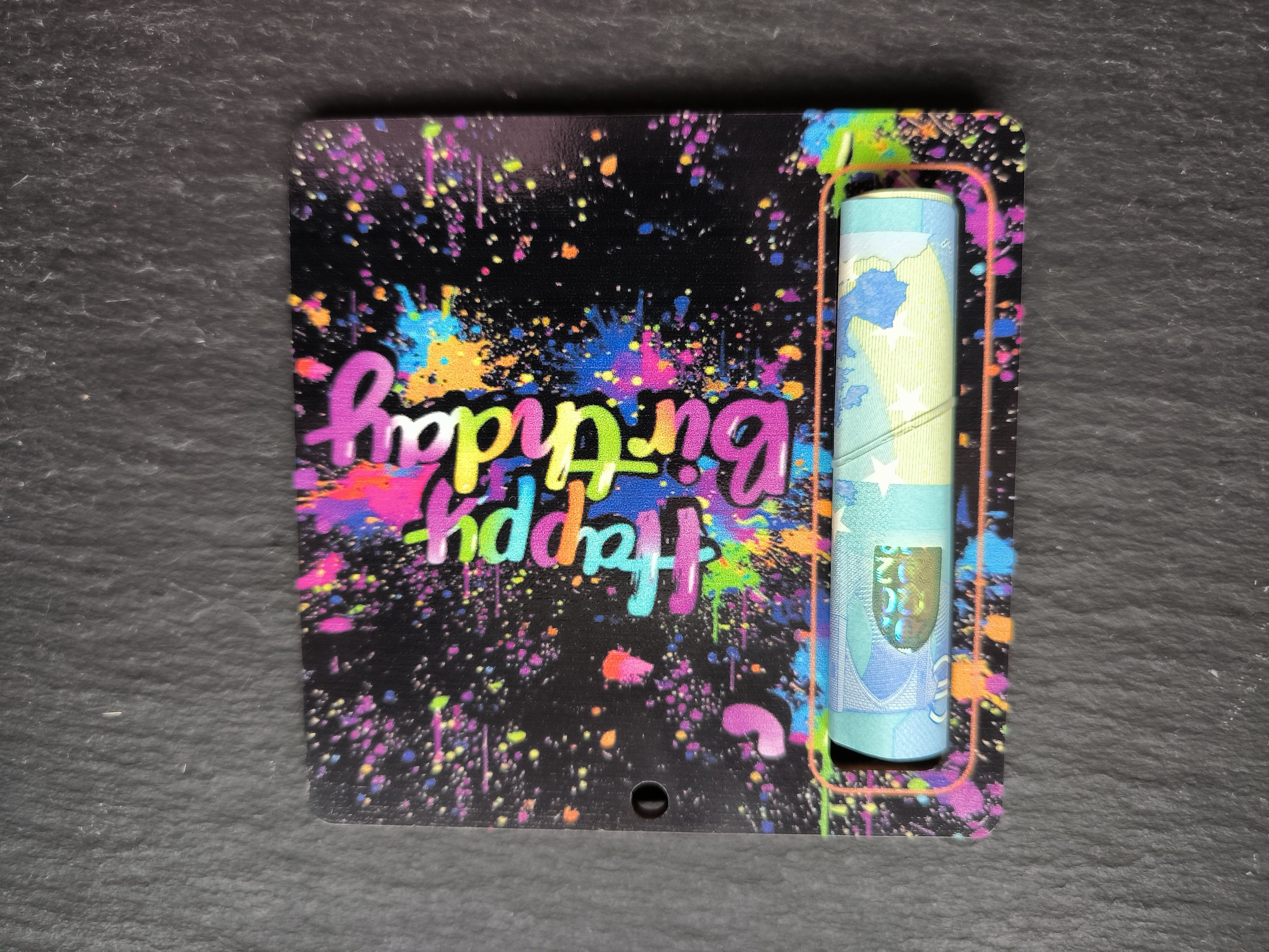 Geldgeschenk Happy Birthday aus Holz | Bunter Geschenkanhänger mit Geldscheinfach | Kreative Geburtstag Geschenkidee | Gutscheinhalter Geburtstag
