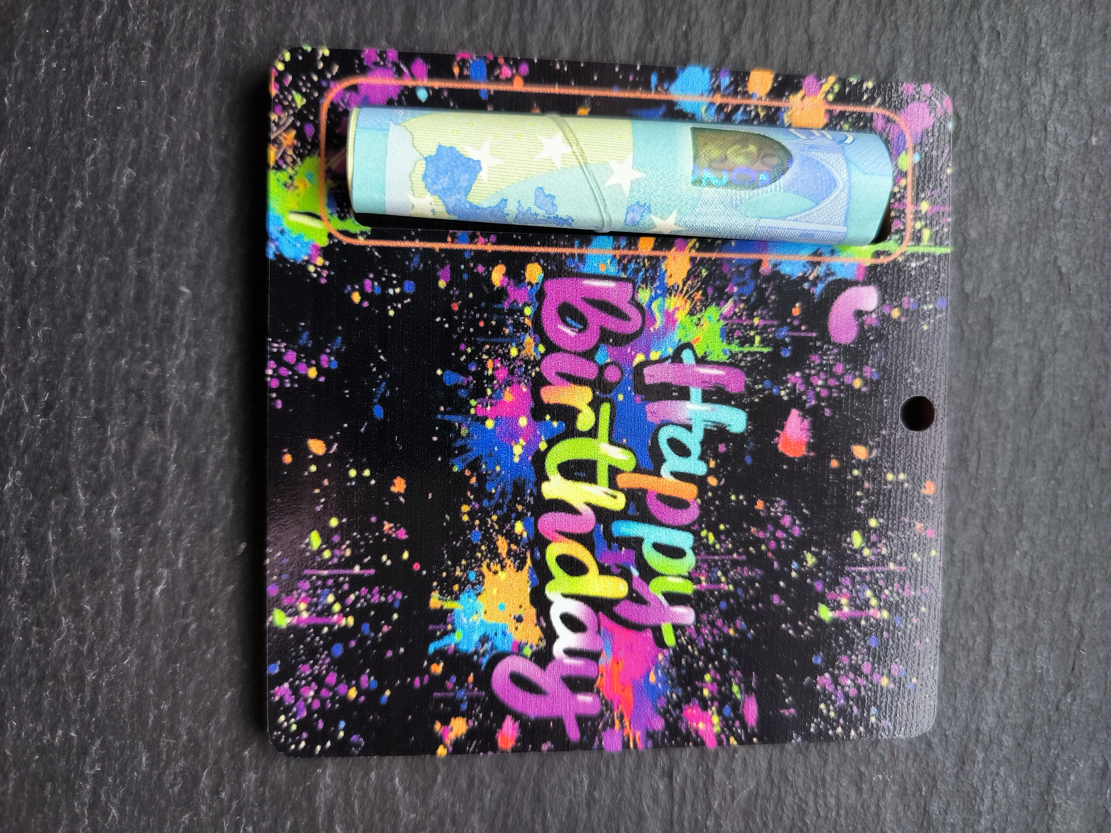 Geldgeschenk Happy Birthday aus Holz | Bunter Geschenkanhänger mit Geldscheinfach | Kreative Geburtstag Geschenkidee | Gutscheinhalter Geburtstag