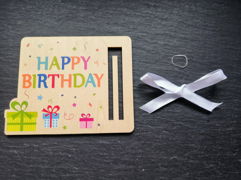 Happy Birthday Geldgeschenk aus Holz – Bunte Geburtstagskarte mit Geldscheinhalter | Kreative Geschenkidee zum Geburtstag