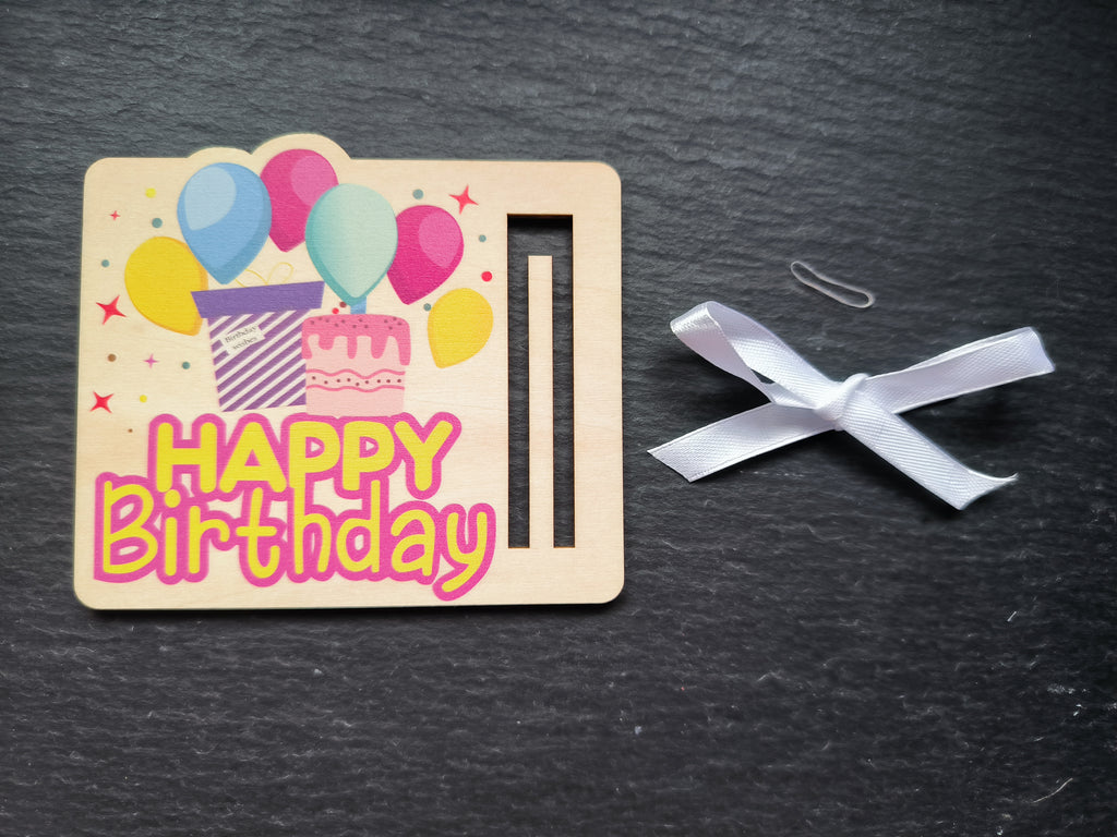 Happy Birthday Geldgeschenk aus Holz – Bunte Geburtstagskarte mit Geldscheinhalter | Kreative Geschenkidee zum Geburtstag