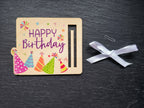 Happy Birthday Geldgeschenk aus Holz – Bunte Geburtstagskarte mit Geldscheinhalter | Kreative Geschenkidee zum Geburtstag