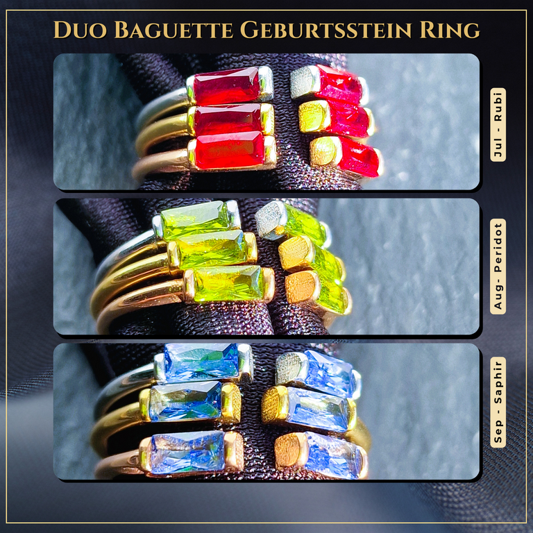 Duo Baguette Geburtsstein Ring • Edelstein Ring • Minimalistischer Stapelring • Schmuck Geschenk • Geburtsstein • JoJos Presents
