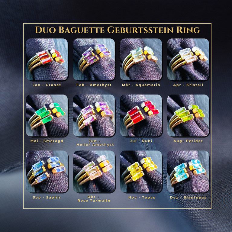 Duo Baguette Geburtsstein Ring • Edelstein Ring • Minimalistischer Stapelring • Schmuck Geschenk • Geburtsstein • JoJos Presents