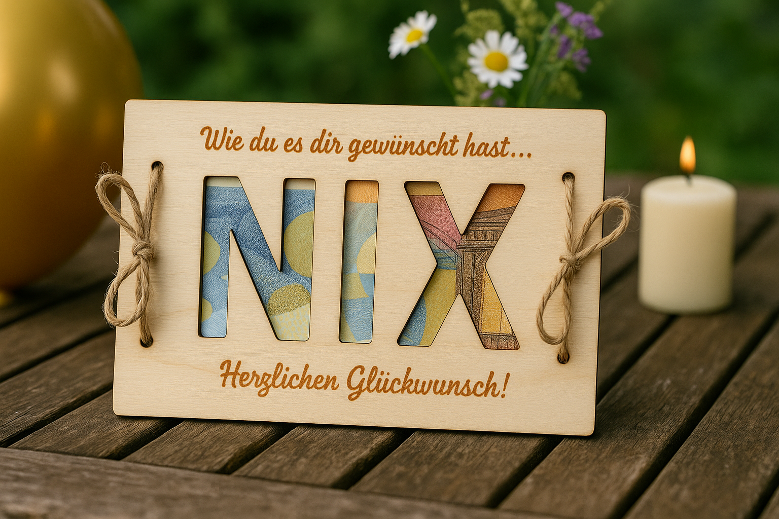 Geldgeschenk Holzschild NIX I Wunscherfüller l Geburtstag | Taufe l Hochzeit Kommunion Abitur l Nichts Geschenkkarte Holz Geschenkverpackung