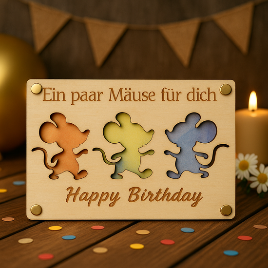 Geldgeschenk Holzschild MÄUSE I Wunscherfüller l Geburtstag | Happy Birthday l Geschenkkarte Holz Geschenkverpackung