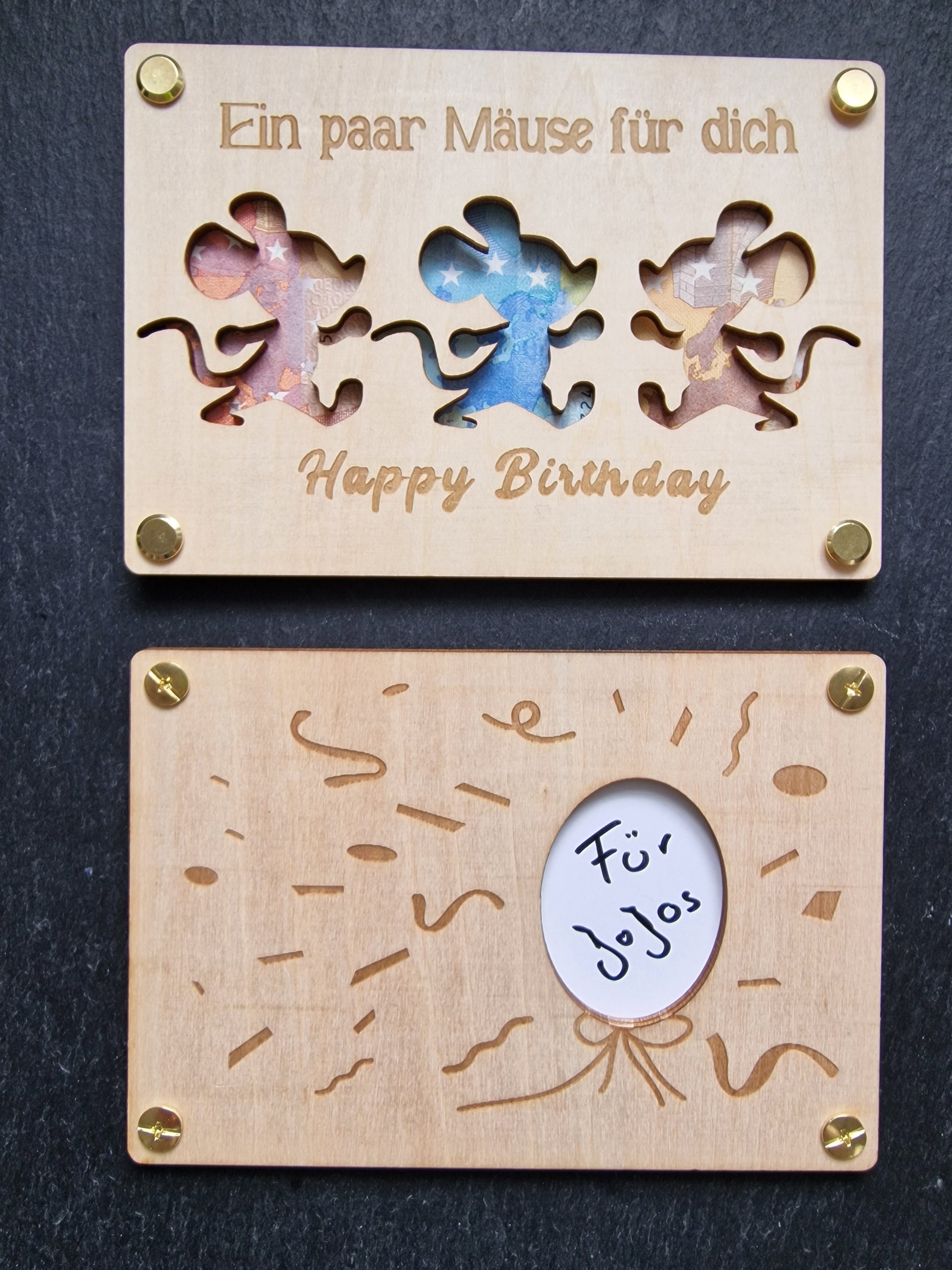 Geldgeschenk Holzschild MÄUSE I Wunscherfüller l Geburtstag | Happy Birthday l Geschenkkarte Holz Geschenkverpackung