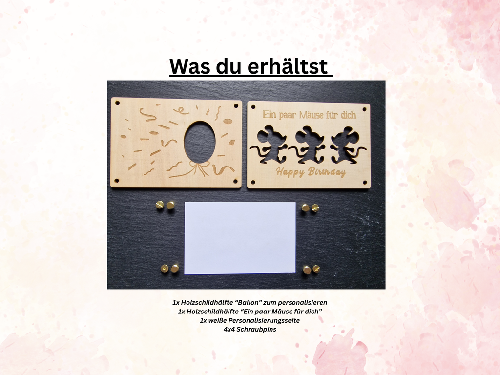 Geldgeschenk Holzschild MÄUSE I Wunscherfüller l Geburtstag | Happy Birthday l Geschenkkarte Holz Geschenkverpackung