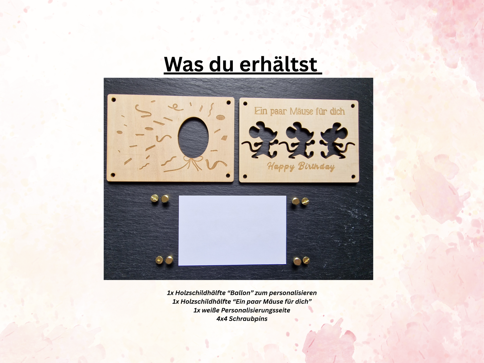 Geldgeschenk Holzschild MÄUSE I Wunscherfüller l Geburtstag | Happy Birthday l Geschenkkarte Holz Geschenkverpackung