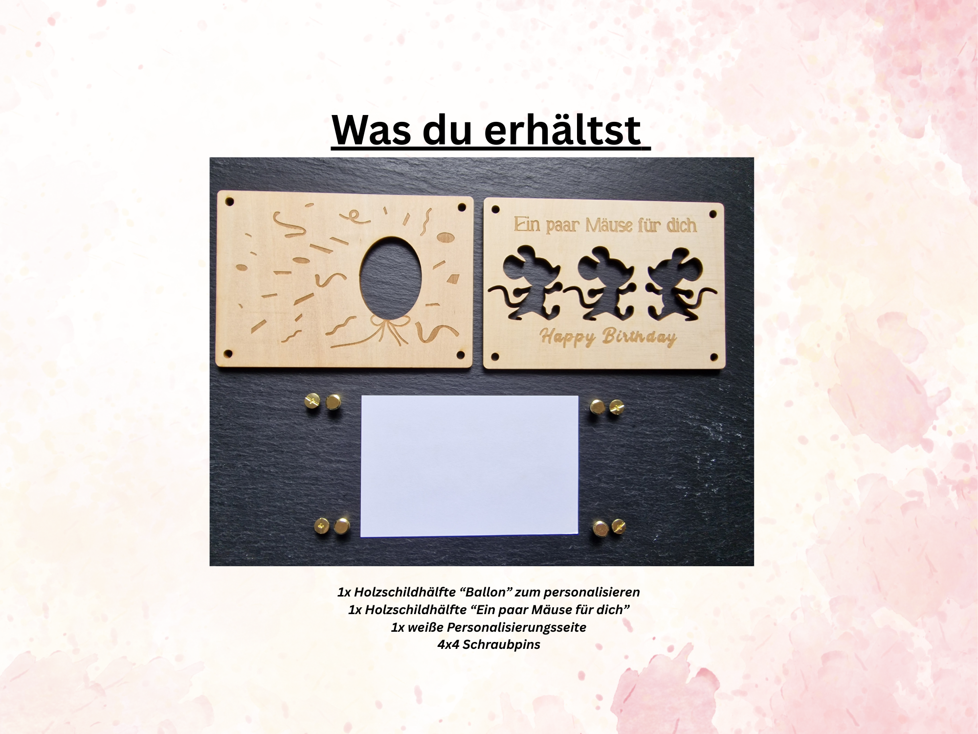 Geldgeschenk Holzschild MÄUSE I Wunscherfüller l Geburtstag | Happy Birthday l Geschenkkarte Holz Geschenkverpackung