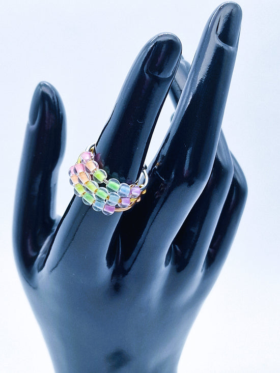 Anti-Stress-Ring "Rainbow" • LGBTQ Pride Ring • Regenbogen Ring • Verstellbarer Anxiety Ring • Farbenfroher Ring mit Glasperlen • Pride Month