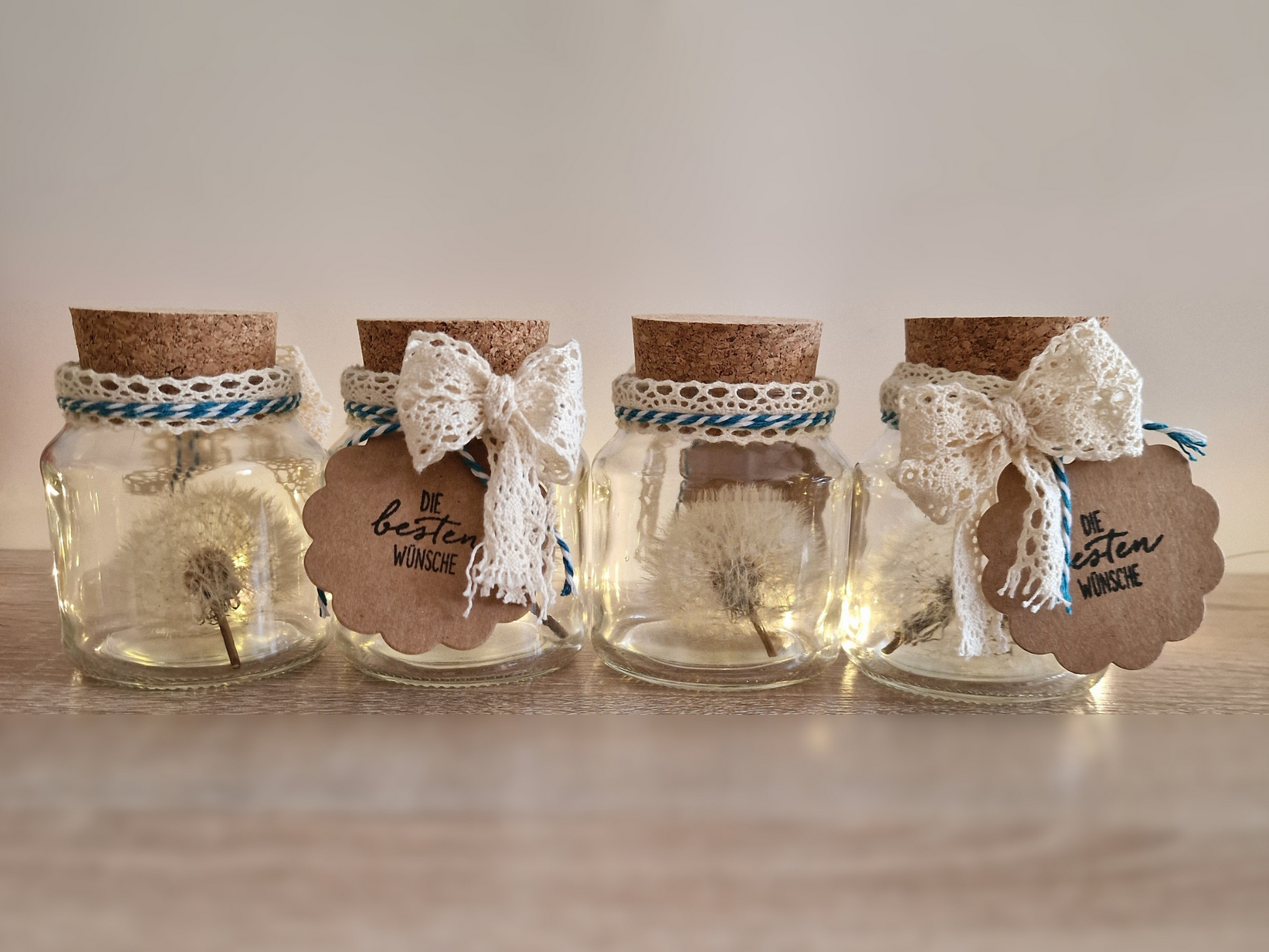 Wunsch im Glas mit echter Pusteblume | Geschenk für Freundin, Mama, Kollegin, Lehrerin | Wunscherfüller | Opt. mit Lichterkette I Abschied