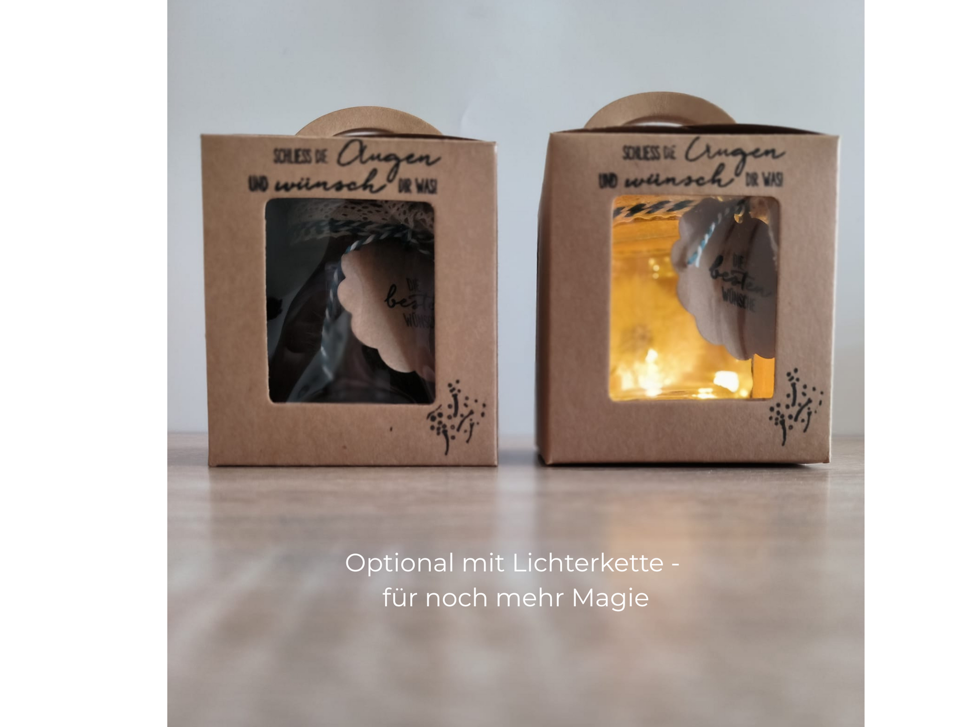 Wunsch im Glas mit echter Pusteblume | Geschenk für Freundin, Mama, Kollegin, Lehrerin | Wunscherfüller | Opt. mit Lichterkette I Abschied