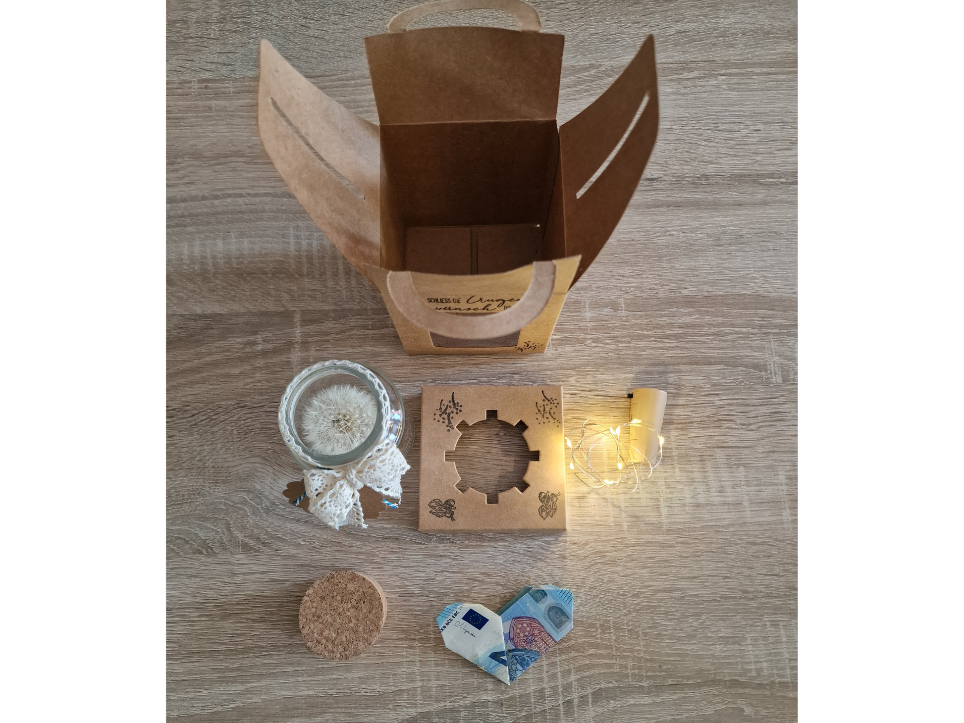Wunsch im Glas mit echter Pusteblume | Geschenk für Freundin, Mama, Kollegin, Lehrerin | Wunscherfüller | Opt. mit Lichterkette I Abschied