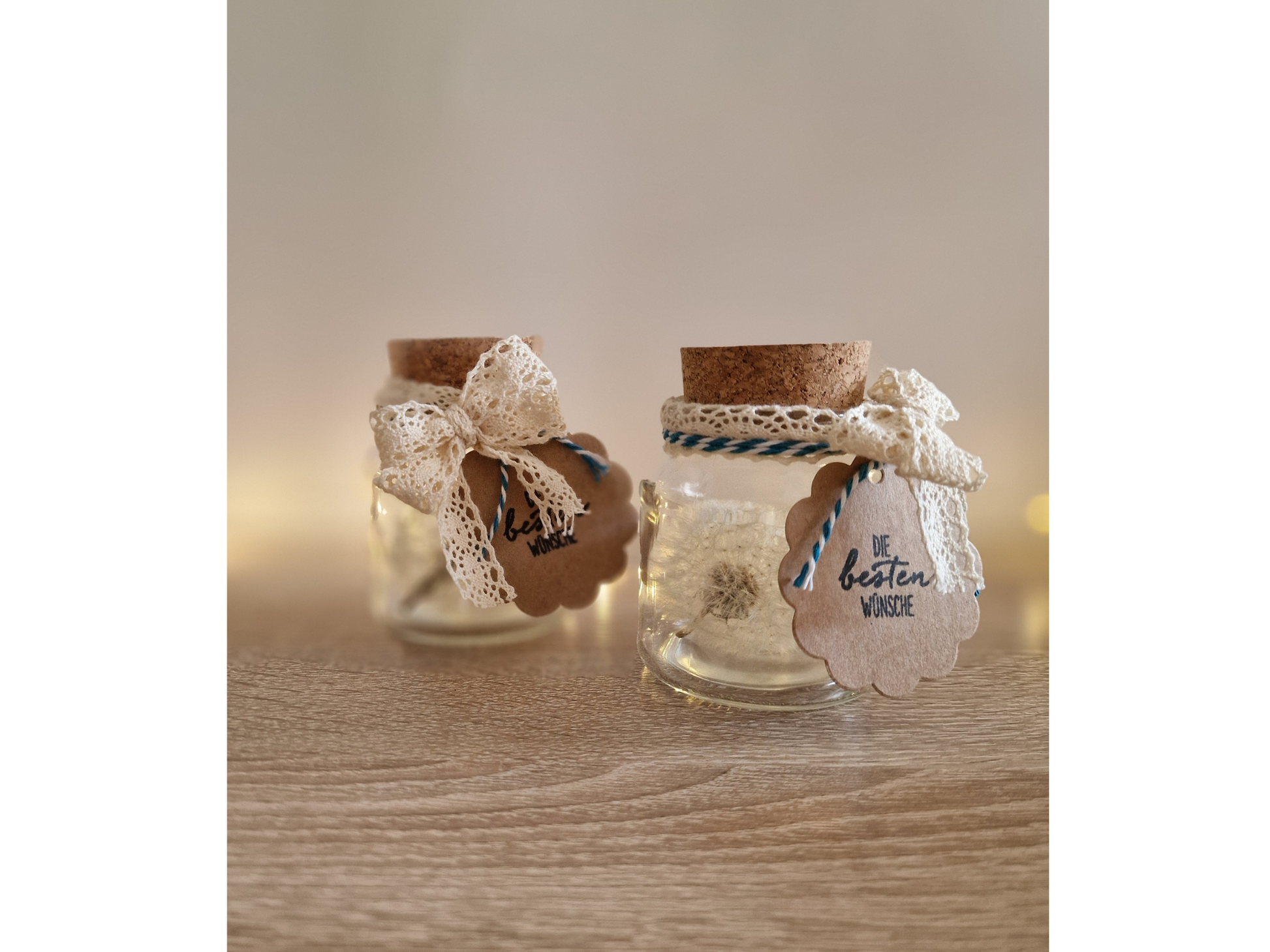 Wunsch im Glas mit echter Pusteblume | Geschenk für Freundin, Mama, Kollegin, Lehrerin | Wunscherfüller | Opt. mit Lichterkette I Abschied
