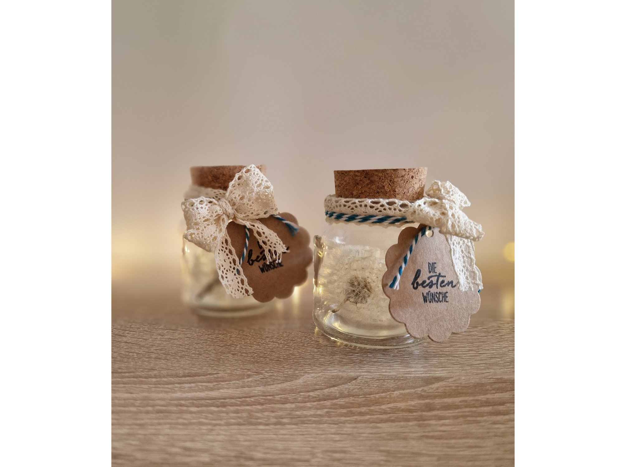 Wunsch im Glas mit echter Pusteblume | Geschenk für Freundin, Mama, Kollegin, Lehrerin | Wunscherfüller | Opt. mit Lichterkette I Abschied