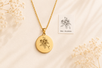 Geburtsblumen Anhänger rund 22mm personalisiert – Edelstahl (Silber/Gold/Roségold) | Geburtstag Geschenk