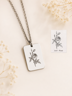 Geburtsblumen Anhänger rechteckig personalisiert – Edelstahl (Silber/Gold/Roségold) | Geburtstag Geschenk