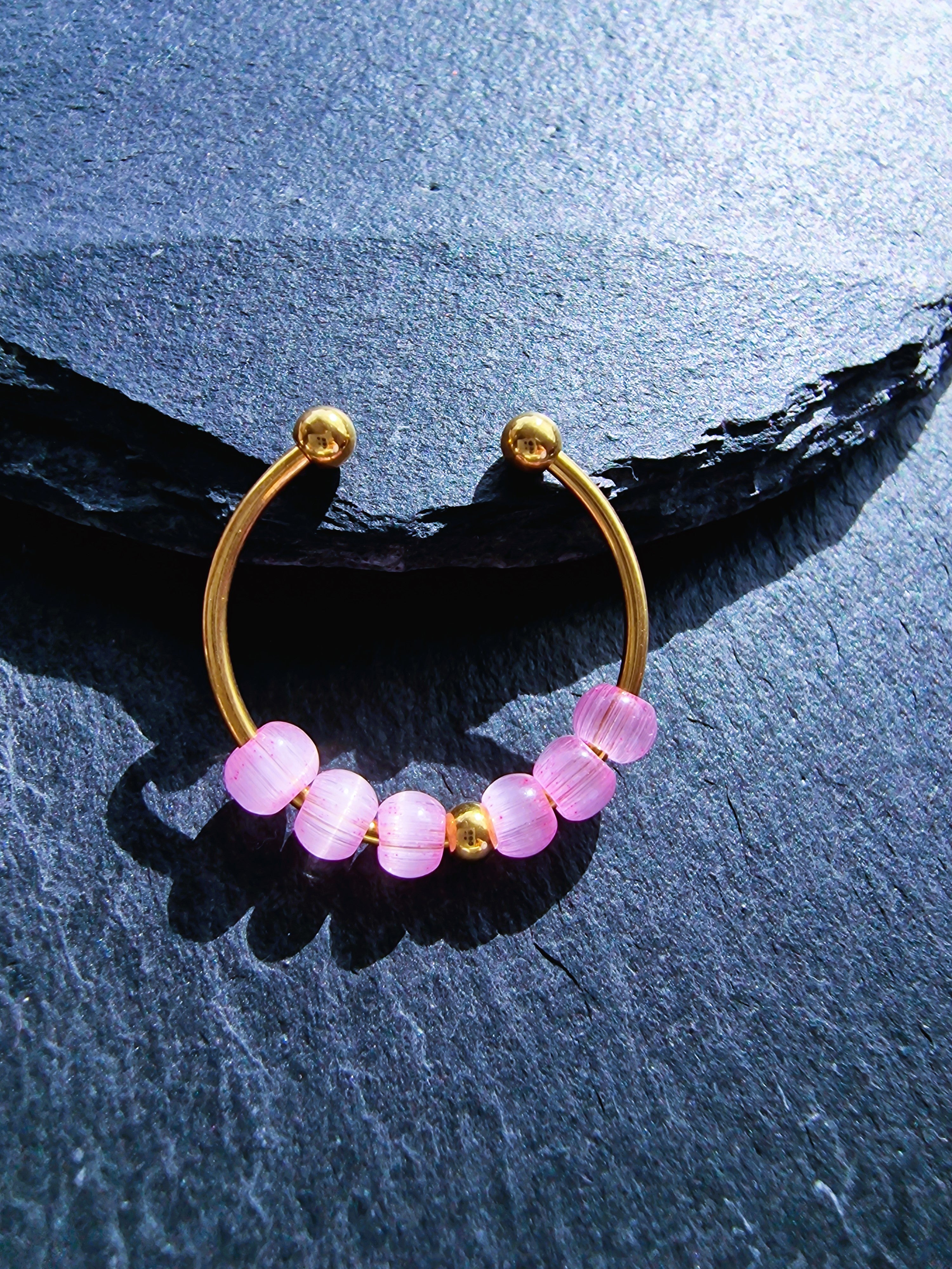 Anti-Stress-Ring „Rosalie“ • Drehbarer Fidget Ring aus Edelstahl in Gold, Silber & Roségold • Verstellbarer Ring mit rosa Perlen • Geschenk