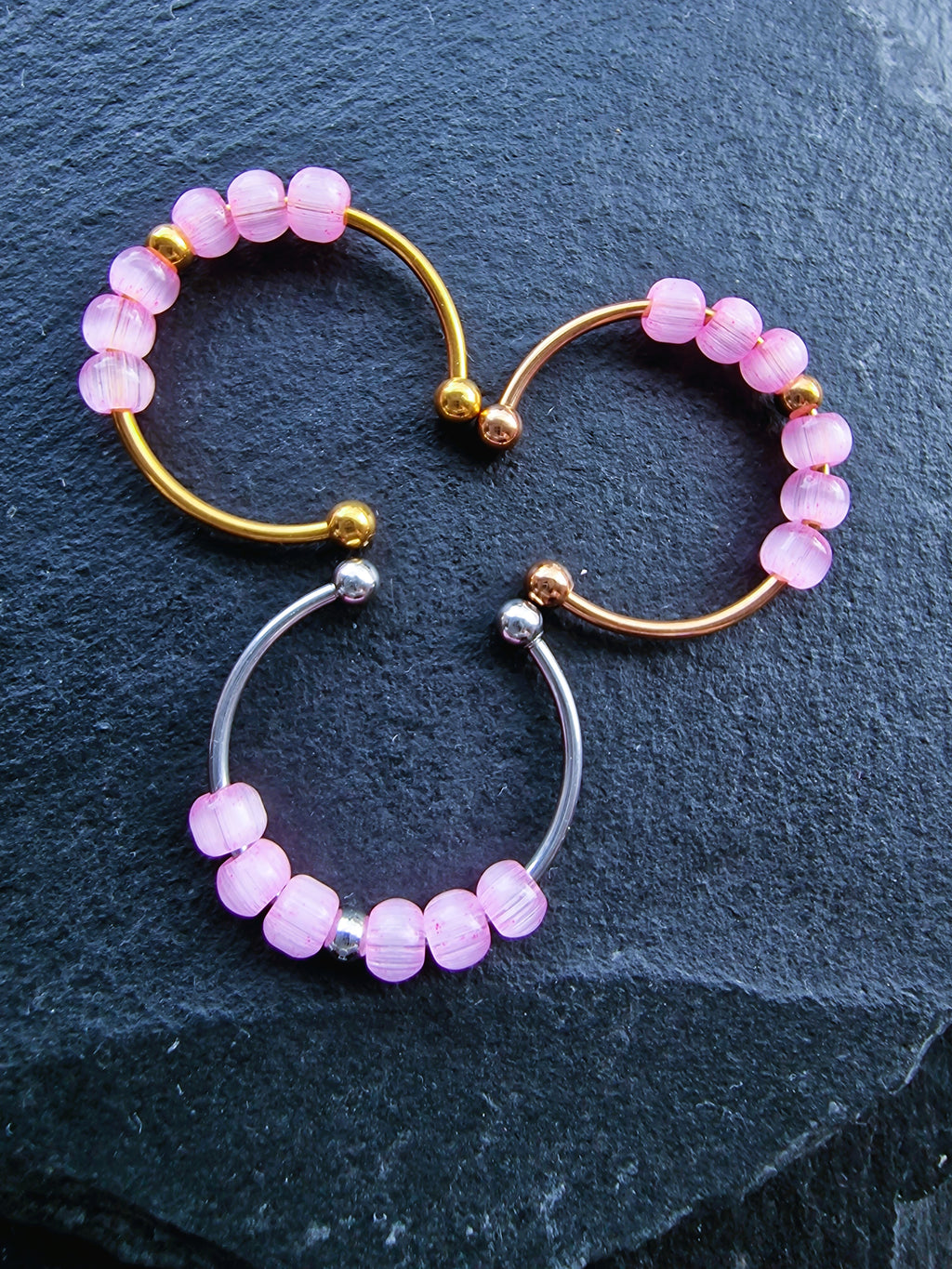 Anti-Stress Ring Rosalie • Rotatable Fidget Ring made of Stainless Steel in Gold, Silver & Rose Gold • Adjustable Ring with Pink Pearls • Gift