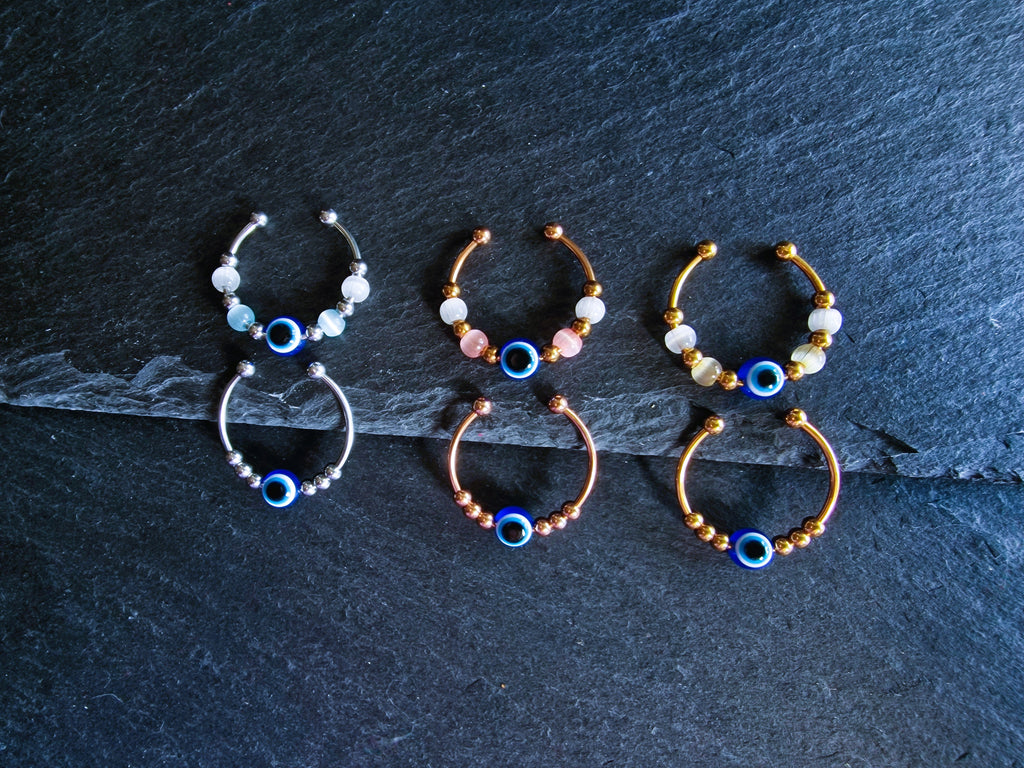Auge der Fatima • verstellbarer Anti-Stress & Fidget Spinner Ring mit drehbaren Perlen • Nazar Schutzring • Kleines Abschiedsgeschenk • Aura
