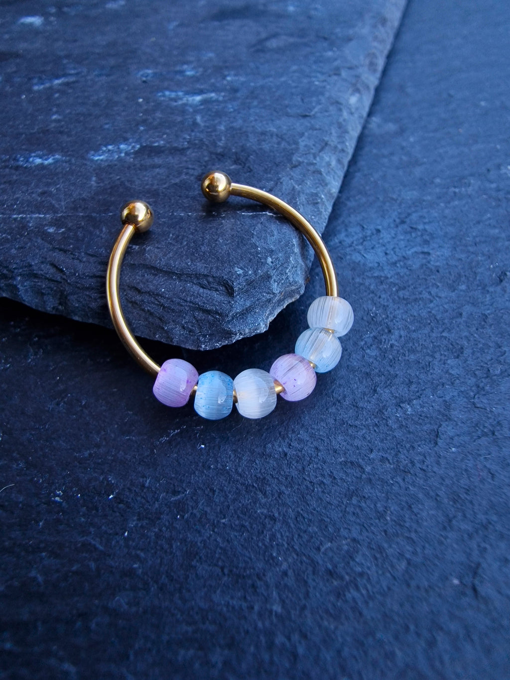 Bague anti-stress « Aurora » • Bague Fidget réglable pour femme • Bague d'anxiété • Perles en verre œil de chat • Idée cadeau pour elle • JoJos Presents