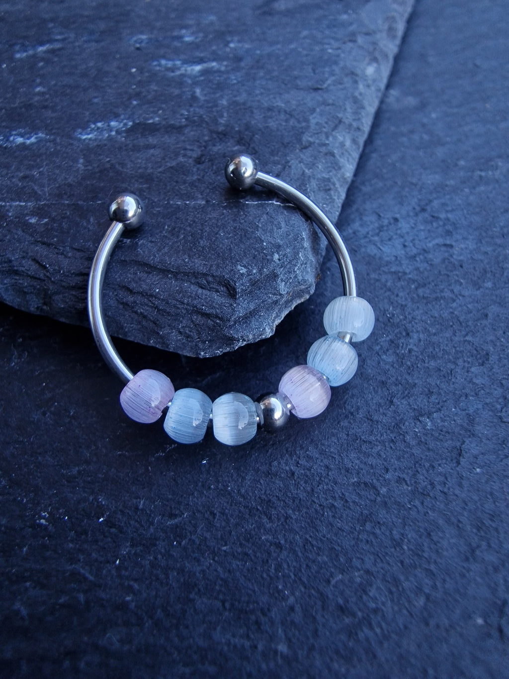 Bague anti-stress « Aurora » • Bague Fidget réglable pour femme • Bague d'anxiété • Perles en verre œil de chat • Idée cadeau pour elle • JoJos Presents
