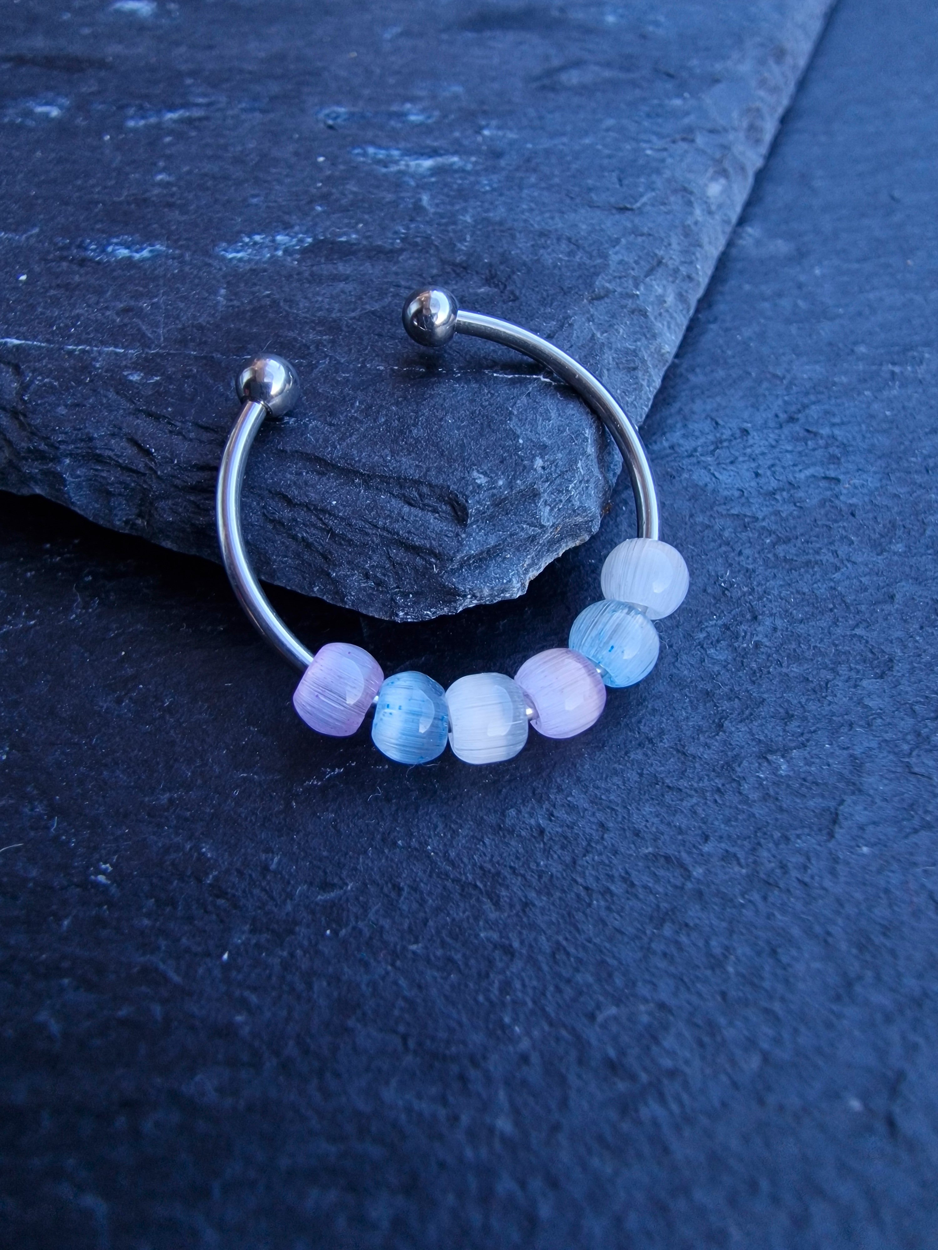 Bague anti-stress « Aurora » • Bague Fidget réglable pour femme • Bague d'anxiété • Perles en verre œil de chat • Idée cadeau pour elle • JoJos Presents