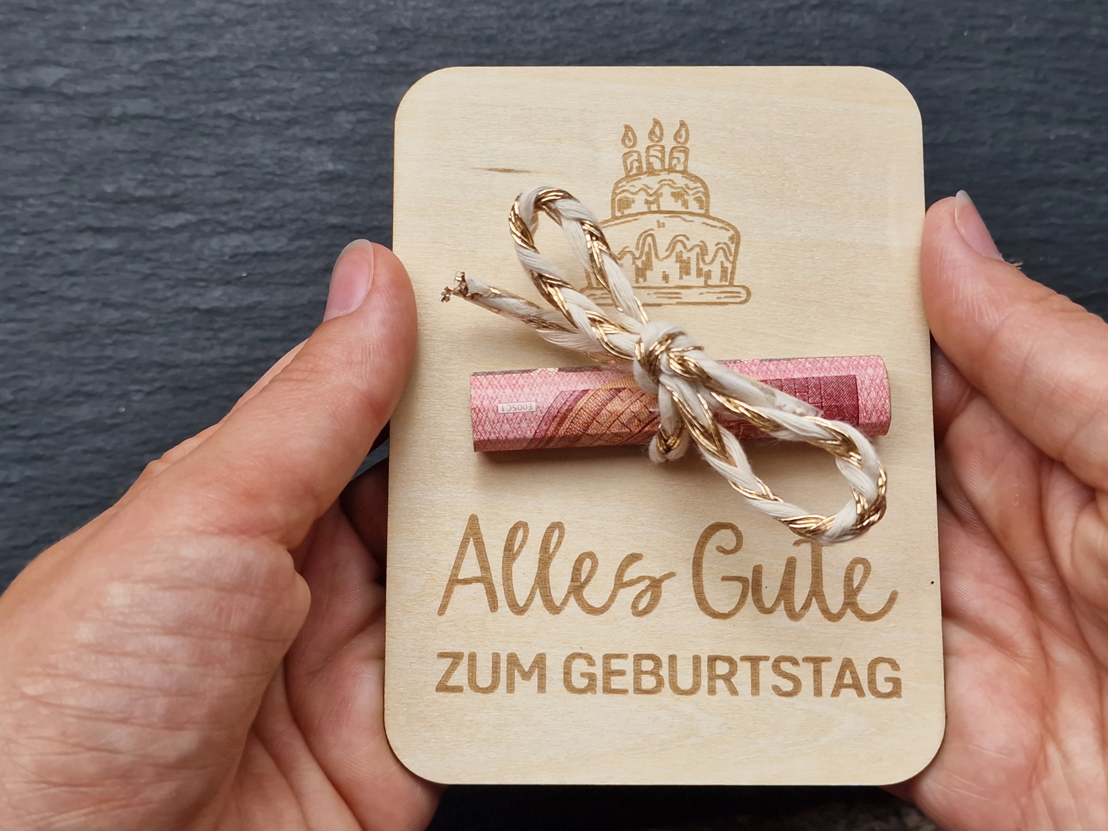 Geburtstags Geldgeschenk aus Holz | Gutscheinhalter Geburtstag | Geldschein Geschenkidee | Alles Gute zum Geburtstag | Klein & liebevoll