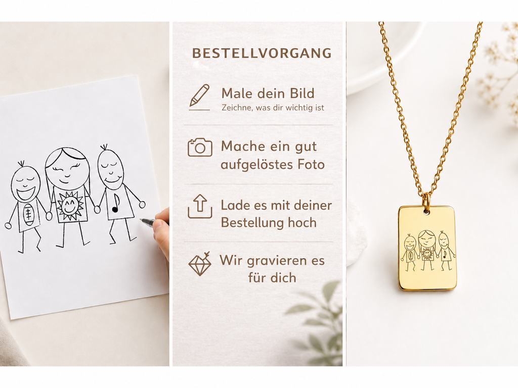 Collier Personnalisé Dessin d'Enfant – Gravure Dessin d'Enfant Cadeau pour Maman | Pendentif Personnalisé 15x22mm | Collier Souvenir