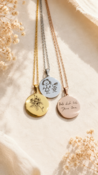 Children's Drawing Engraved Necklace Personalized – Round 22mm Coated Stainless Steel (Silver/Gold/Rose Gold) | Gift
