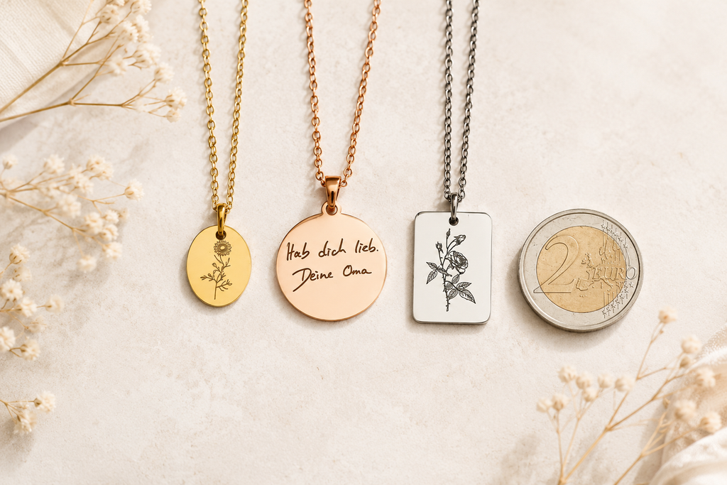 Geburtsblumen Anhänger rund 22mm personalisiert – Edelstahl (Silber/Gold/Roségold) | Geburtstag Geschenk