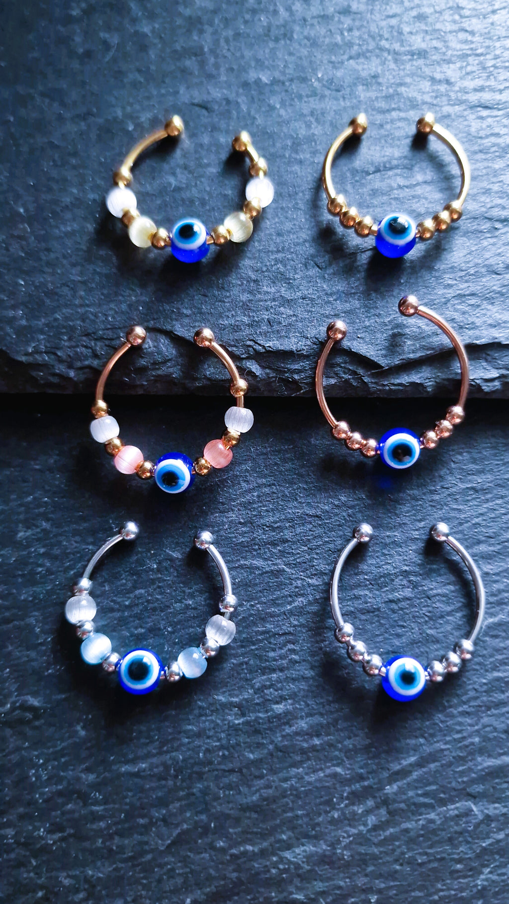 Auge der Fatima • verstellbarer Anti-Stress & Fidget Spinner Ring mit drehbaren Perlen • Nazar Schutzring • Kleines Abschiedsgeschenk • Aura