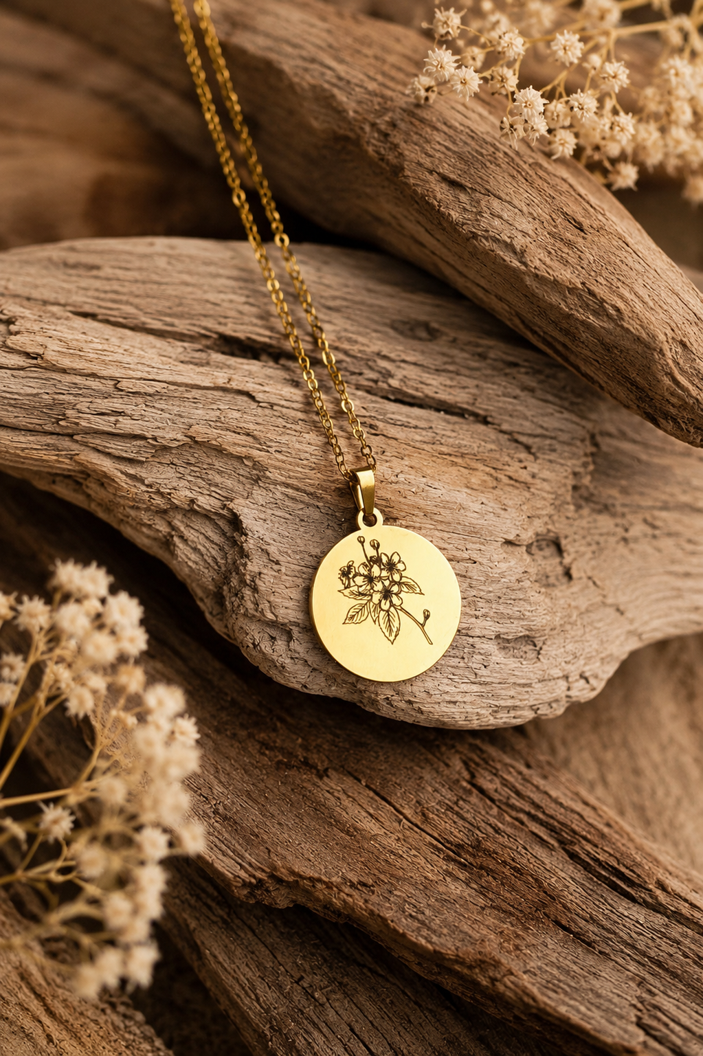 Geburtsblumen Anhänger rund 22mm personalisiert – Edelstahl (Silber/Gold/Roségold) | Geburtstag Geschenk