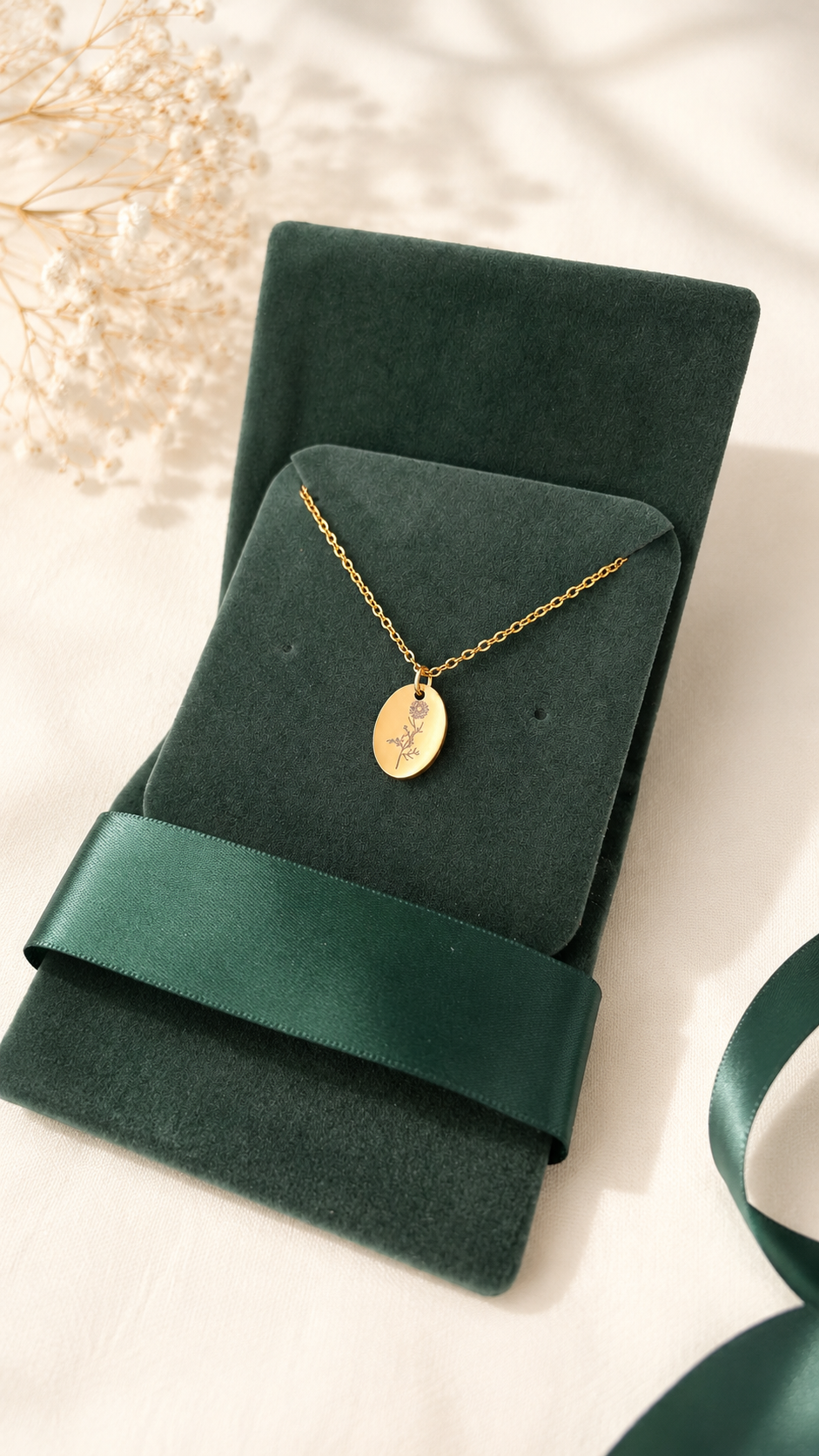 Geburtsblumen Anhänger Oval personalisiert – Edelstahl (Silber/Gold/Roségold) | Geburtstag Geschenk