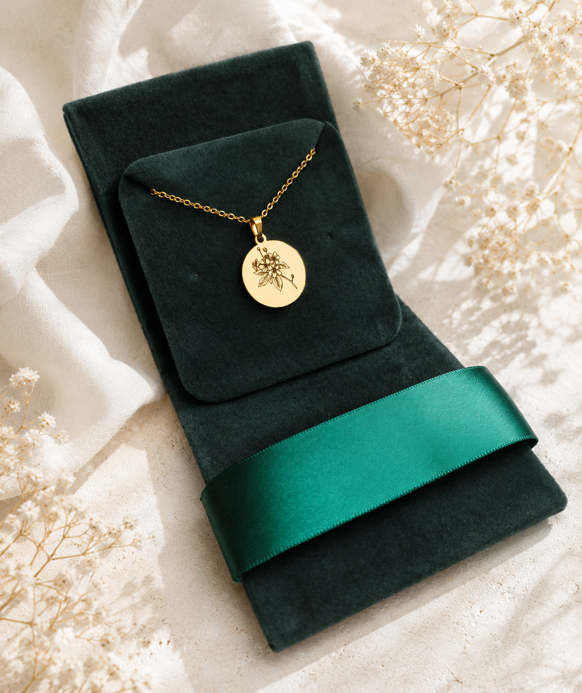 Geburtsblumen Anhänger rund 22mm personalisiert – Edelstahl (Silber/Gold/Roségold) | Geburtstag Geschenk